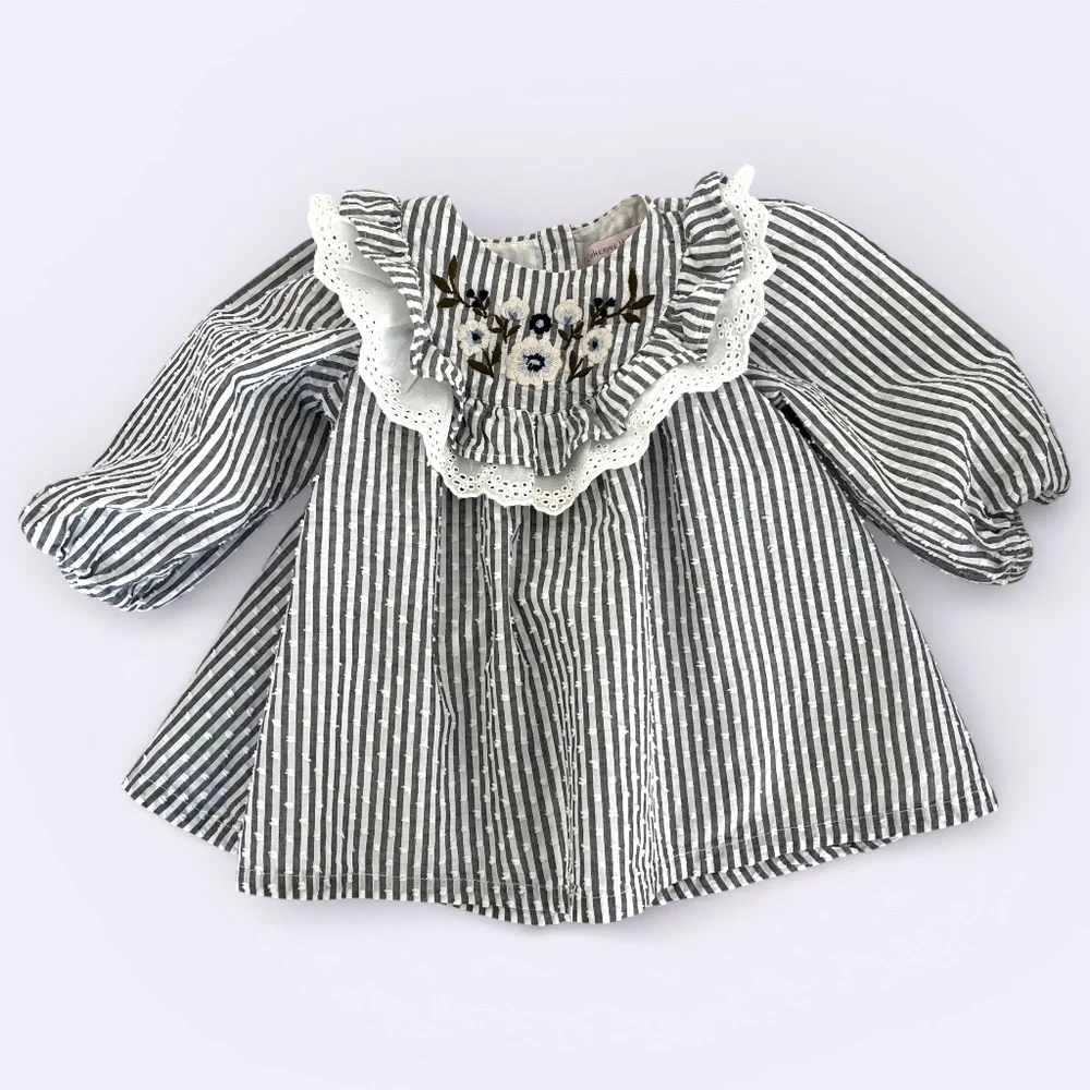 Catherine Malandrino Striped Dotted Swiss Embroidered Dress 6-9 months